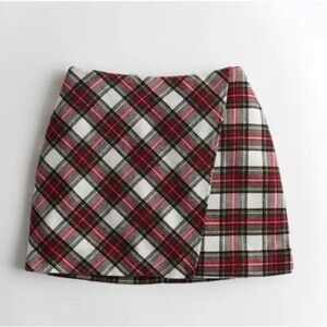 Hollister Ultra High Rise Wool Blend Tartan Christmas Plaid Mini A Line Skirt XS